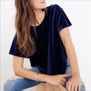 Madewell S Velvet Top Blue Butterfly Short Sleeve